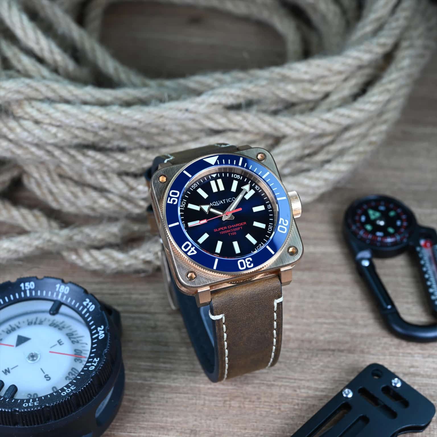 Aquatico Super Charger Bronze Blue Dial Watch NO DATE