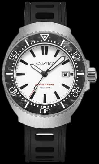 Aquatico Super Marine Full Lume White Dial Forged Carbon Inlay