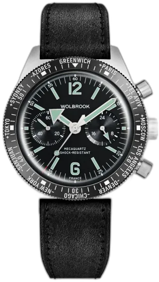 Wolbrook Black Leather Strap 40mm