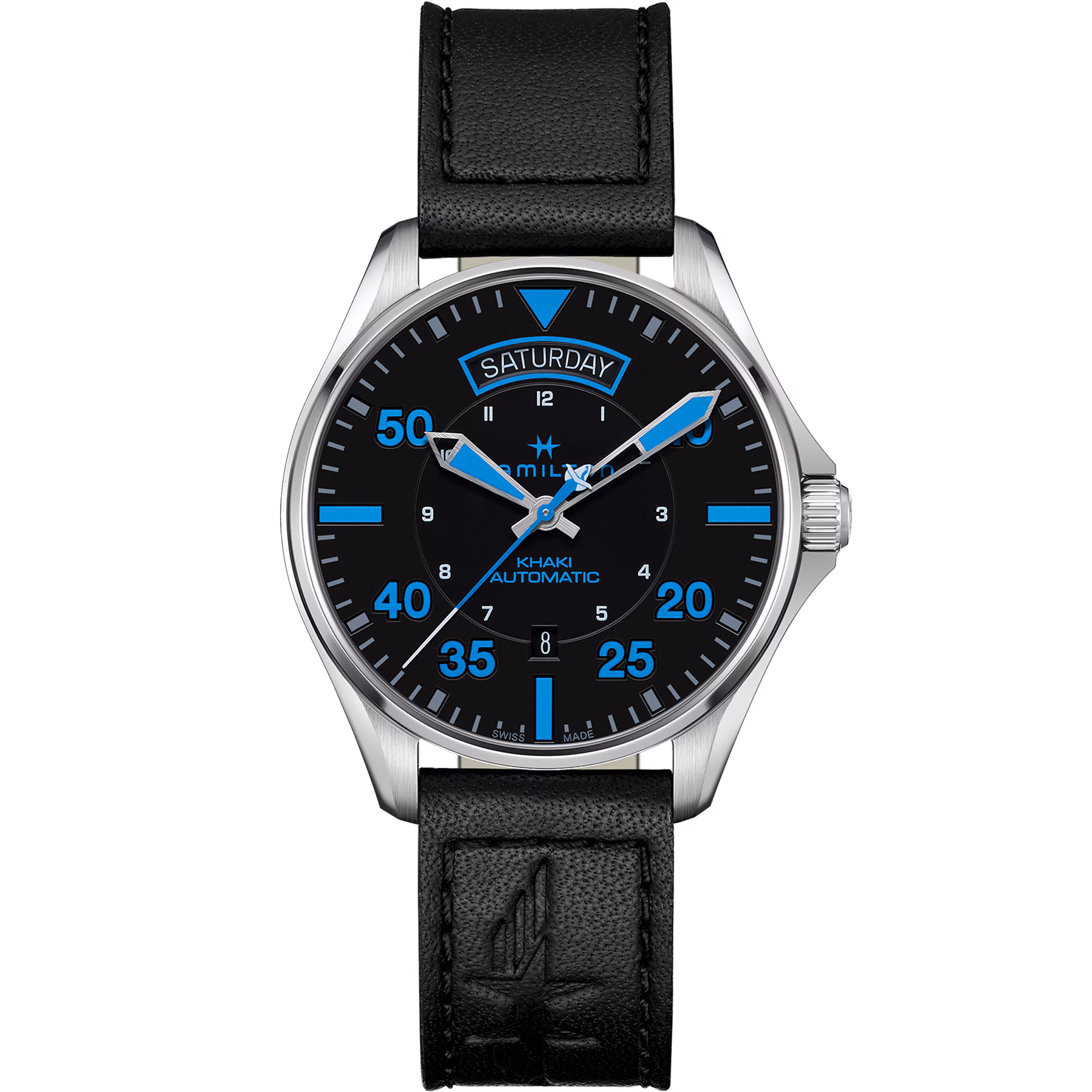 Hamilton Khaki Aviation Pilot Day-Date - Air Zermatt Auto — alternative to Islander Islander Black DLC Aviator Automatic Watch with Leather Strap and an Anti-Reflective Sapphire Crystal #ISL-46