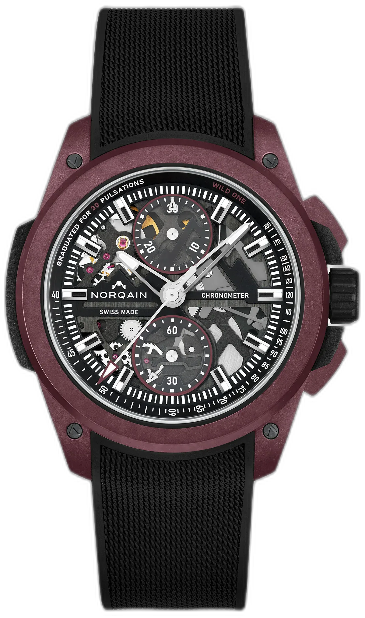 Norqain Wild ONE Skeleton Chrono 42mm Burgundy Limited Edition — alternative to Tudor Pelagos FXD