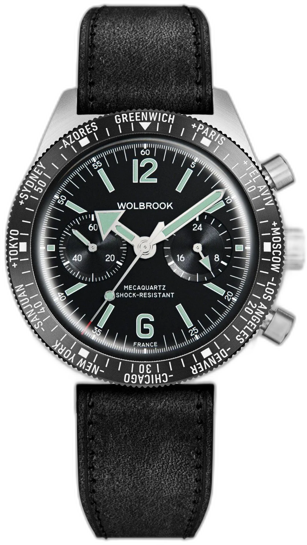 Wolbrook Black Leather Strap 40mm — alternative to Dryden PVD Vintage