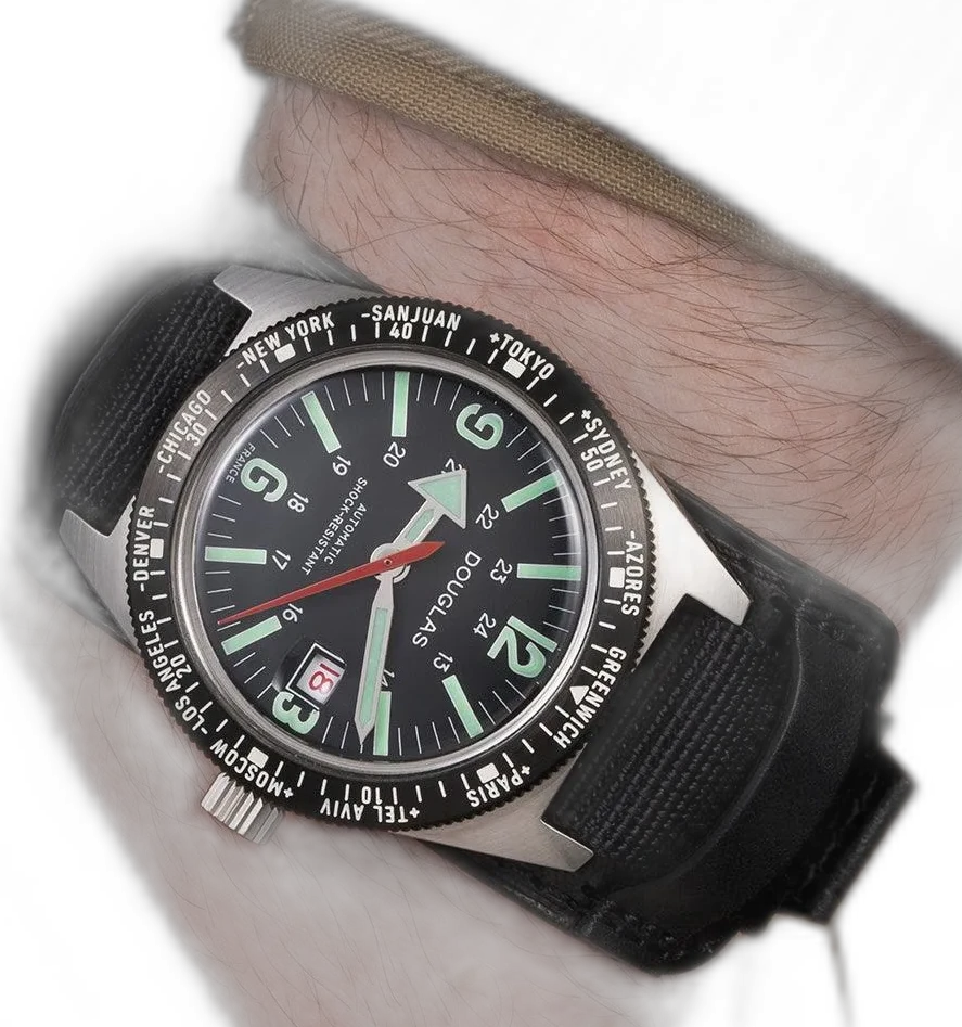 Wolbrook Black Nylon & Bund 40mm — alternative to Islander Islander Sands Point Titanium Diver with Grey Whale Tail Dial #ISL-259