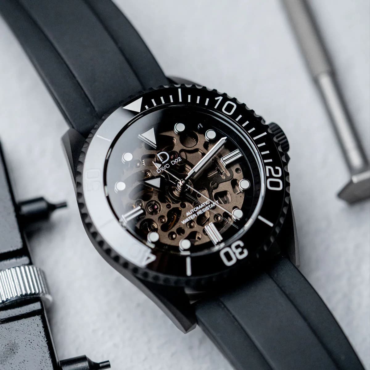 42mm PVD Black NH70 Dive Watch with Crystal Dial - DWC-D02S