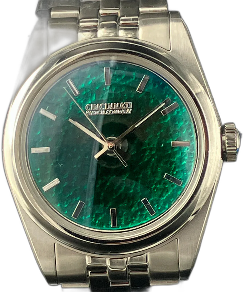Cincinnati Watch Company Teal Green Enamel over Hammered Finish