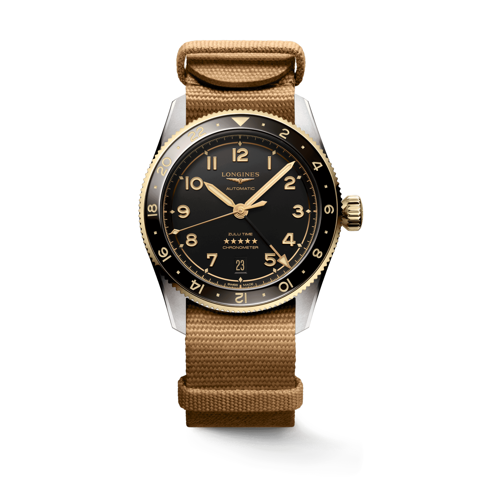 Longines Spirit Zulu Time 39mm Gold