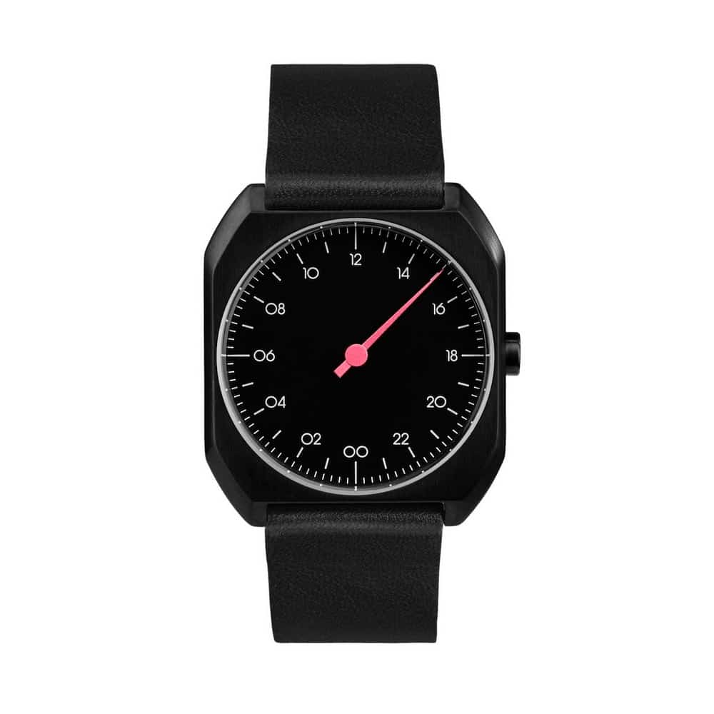 Slow Watches Slow Mo 34mm GMT Mo — cushion/squared case, single-hand 24h, printed 24h numerals