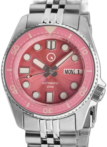 Islander 38mm Automatic Pink Dive Watch with Solid-Link Bracelet, AR Double Dome Sapphire Crystal, and Luminous Sapphire Bezel Insert #ISL-52