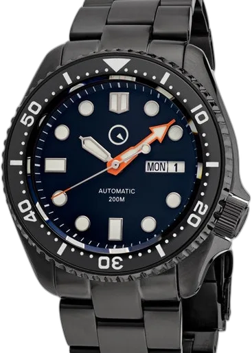 Islander Black Dial Automatic Dive Watch with DLC Case and Bracelet, AR Sapphire Crystal, and Luminous Ceramic Bezel Insert #ISL-34