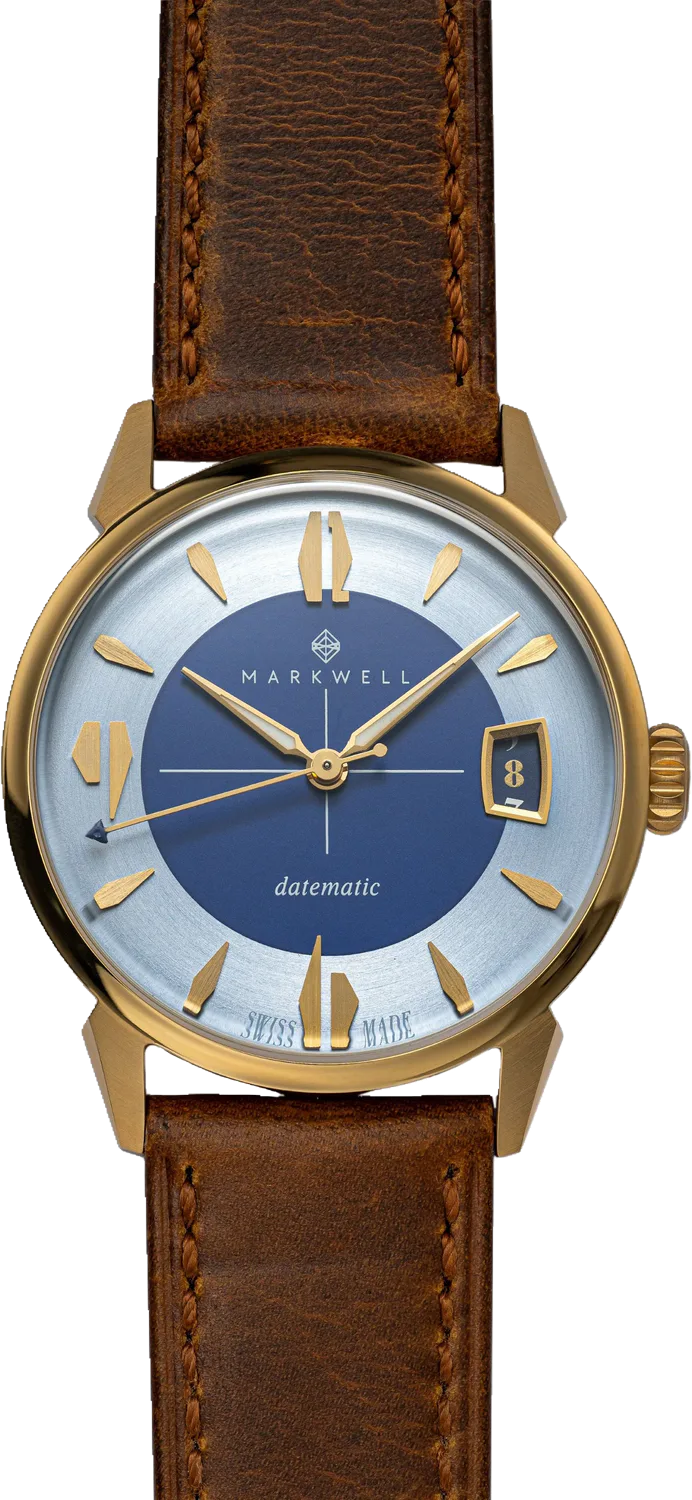 Markwell Watches "datematic" - SS Gold PVD w/ Cobalt Blue Dial