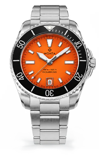 Monta Oceanking, 60-Minute Bezel, with Date, Orange Dial, Ceramic Bezel