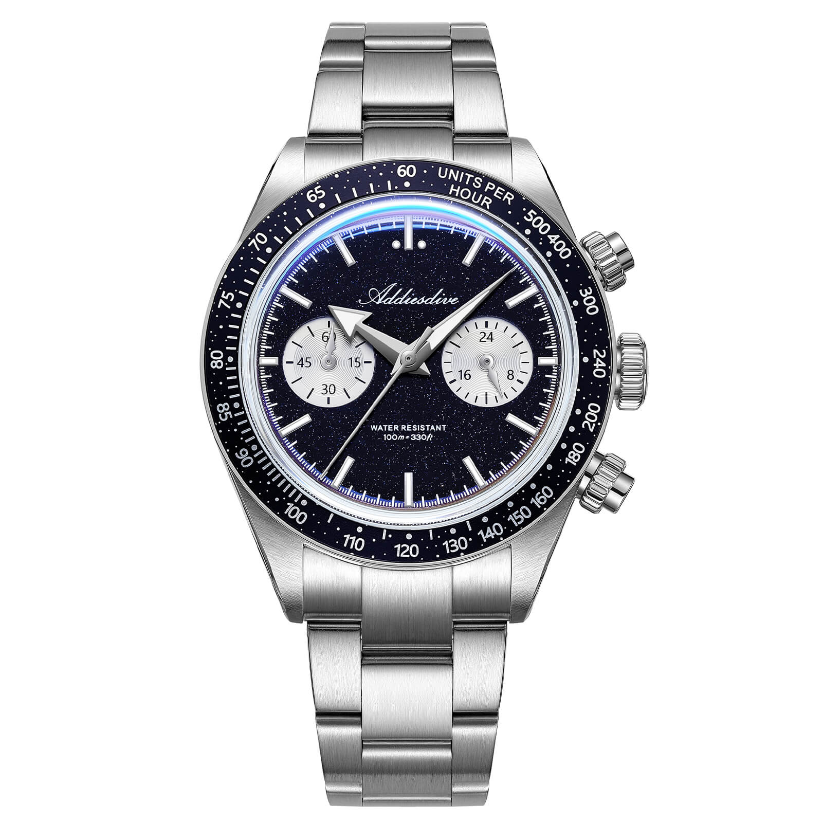 Addiesdive 40mm Blue Goldstone Dial VK64 Chronograph Watch AD2558
