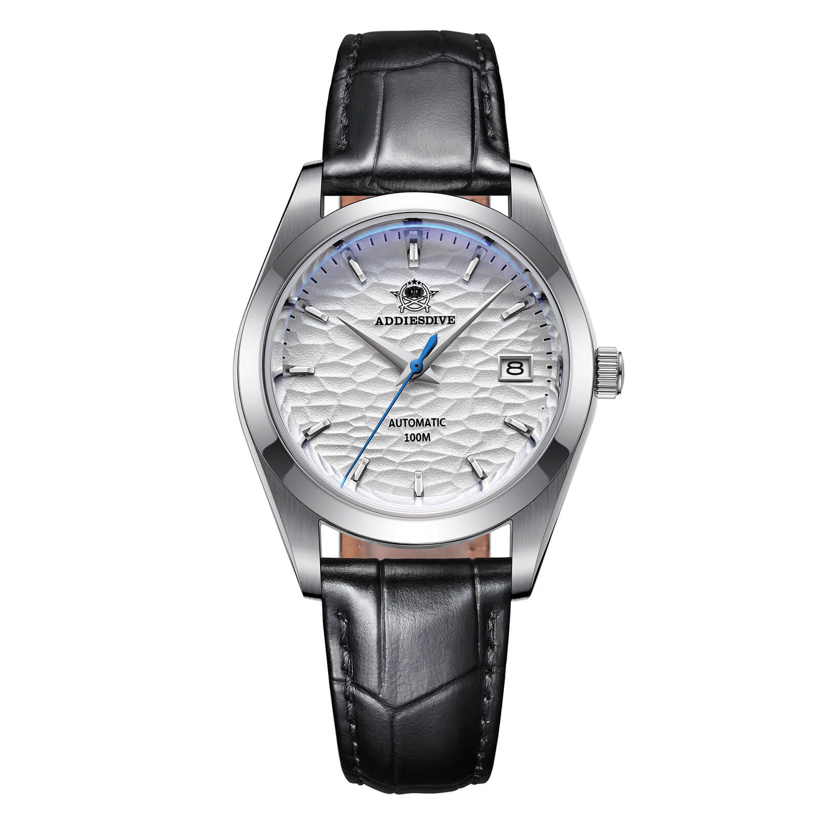 Addiesdive Men's Stainless Steel White Dial with Black Leather Strap AD2118