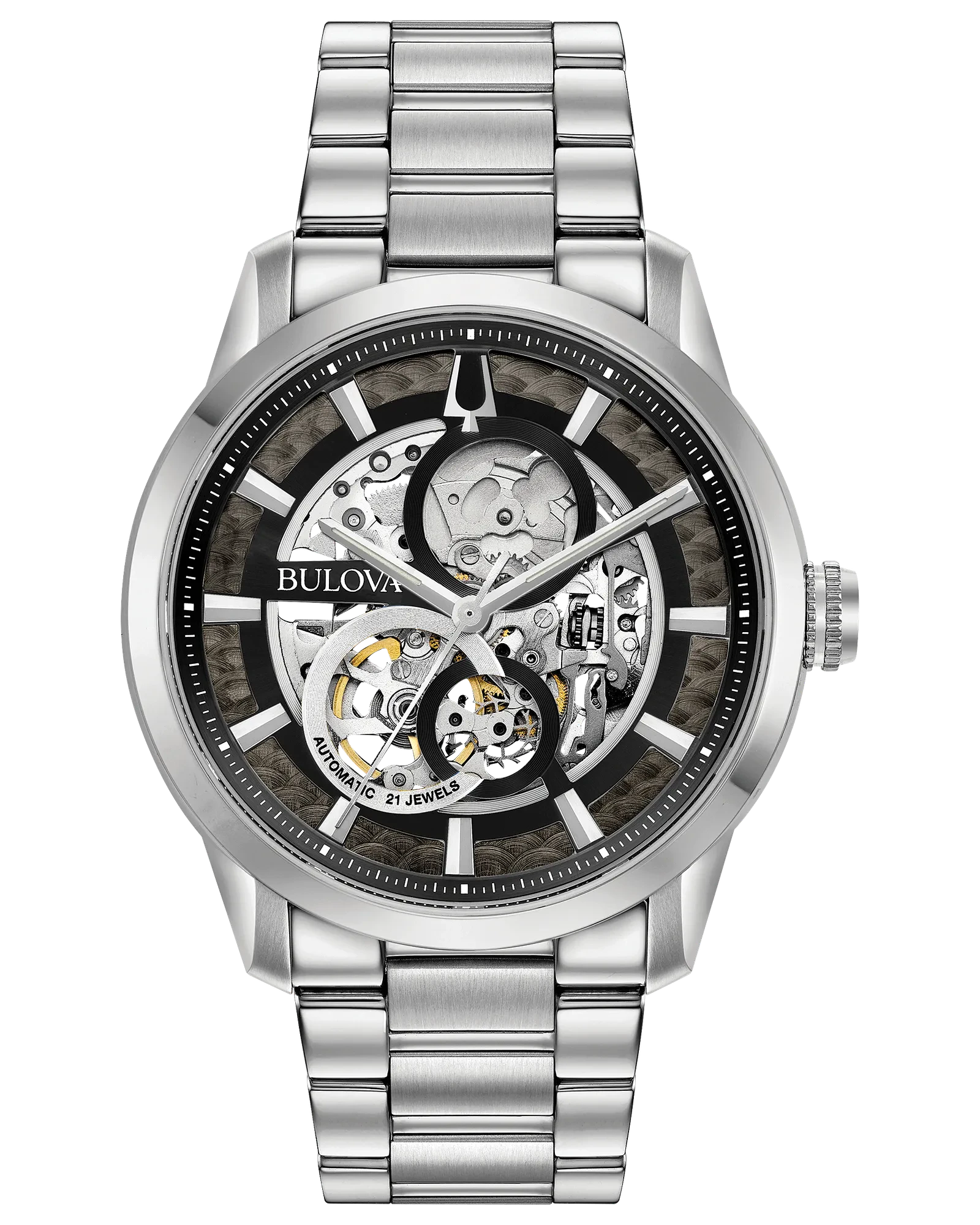 Bulova Sutton Men's Silver Black Dial Stainless Steel Watch