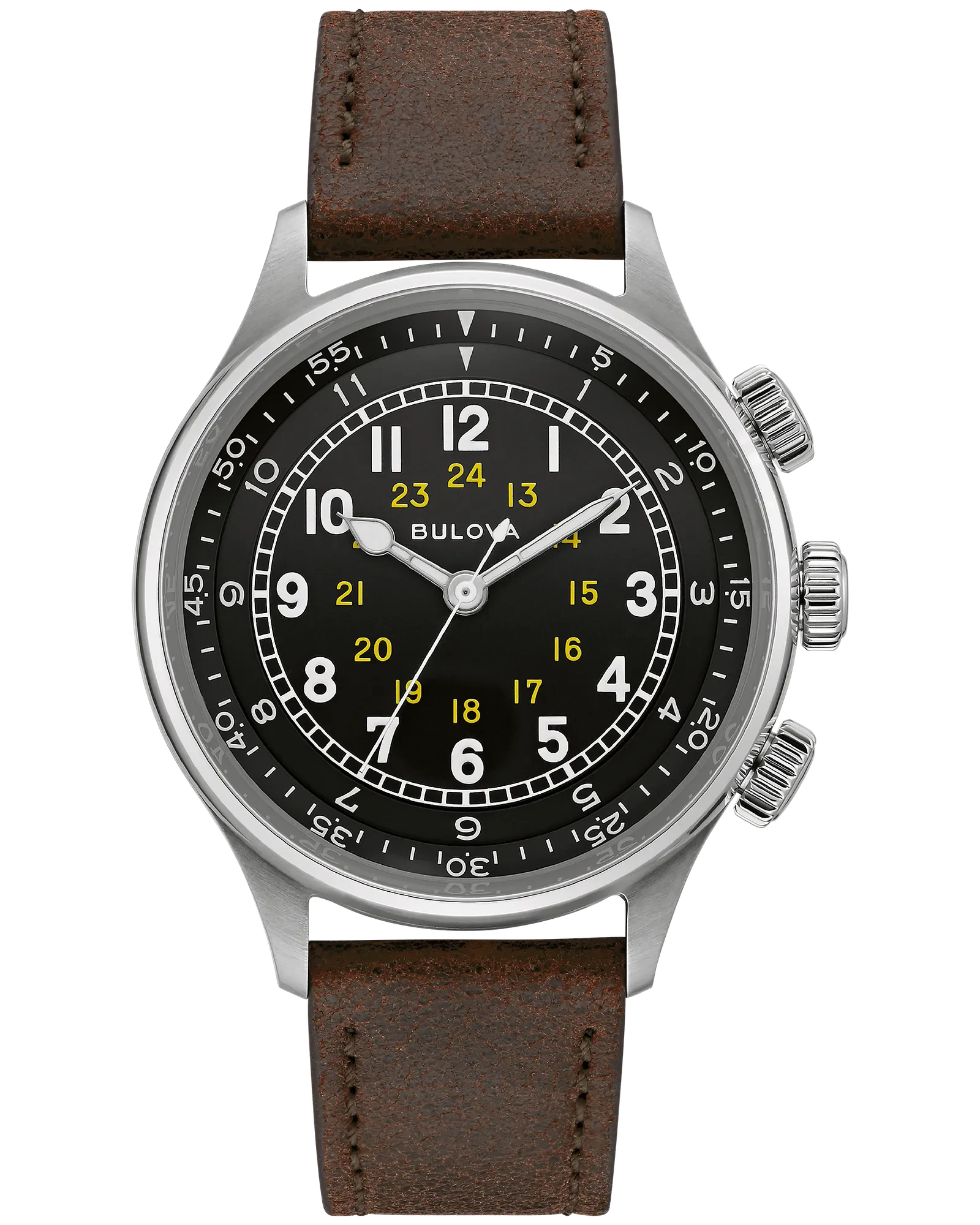 Bulova Black Dial Leather Strap A-15 Pilot 96A245