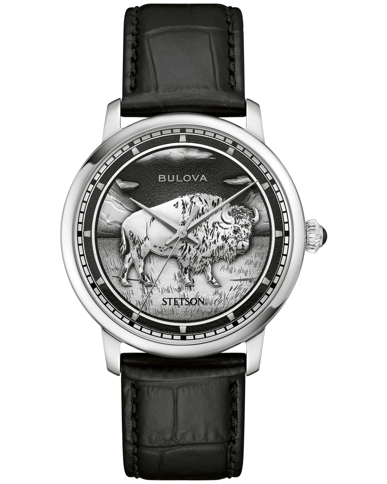 Bulova Black Dial Leather Strap Bison 96A333