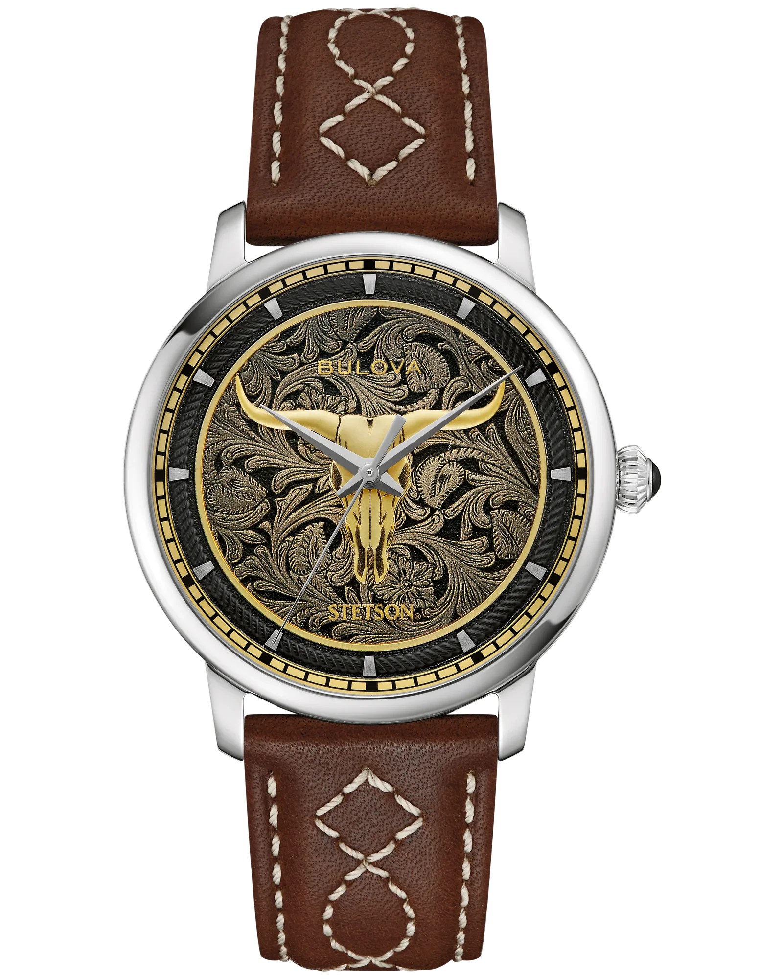 Bulova Black Dial Leather Strap Longhorn 96A334