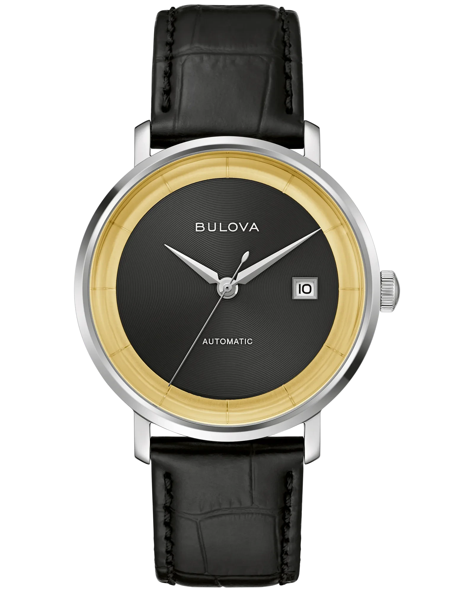 Bulova Black Dial Leather Strap Rat Pack 96B406