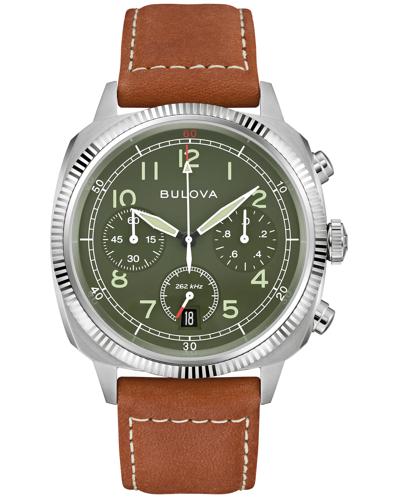Bulova Green Dial Leather Strap Military 96B482