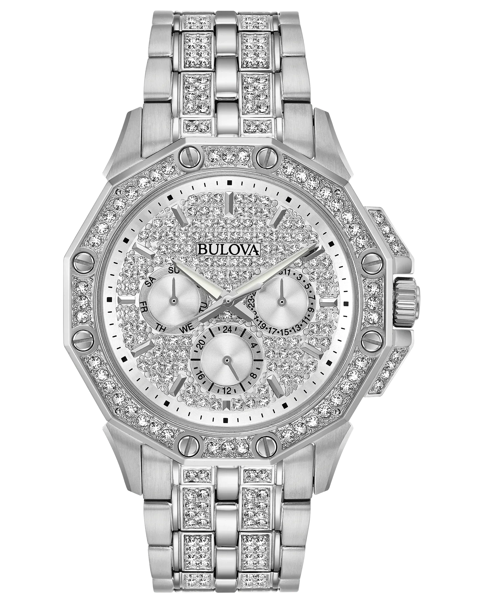 Bulova Octava Silver Diamond Stainless Steel Crystal Watch