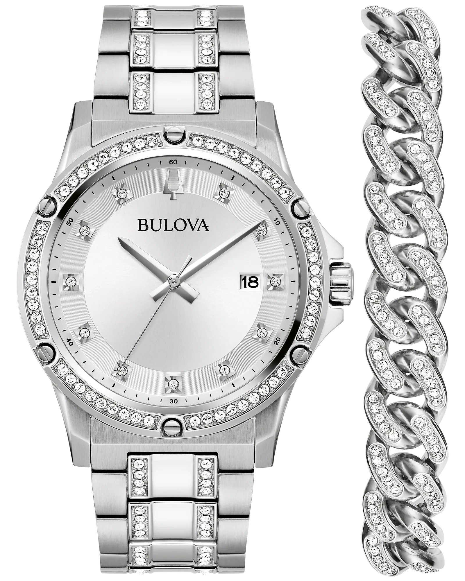 Bulova Silver-Tone Dial Stainless Steel Bracelet Crystal 96K114