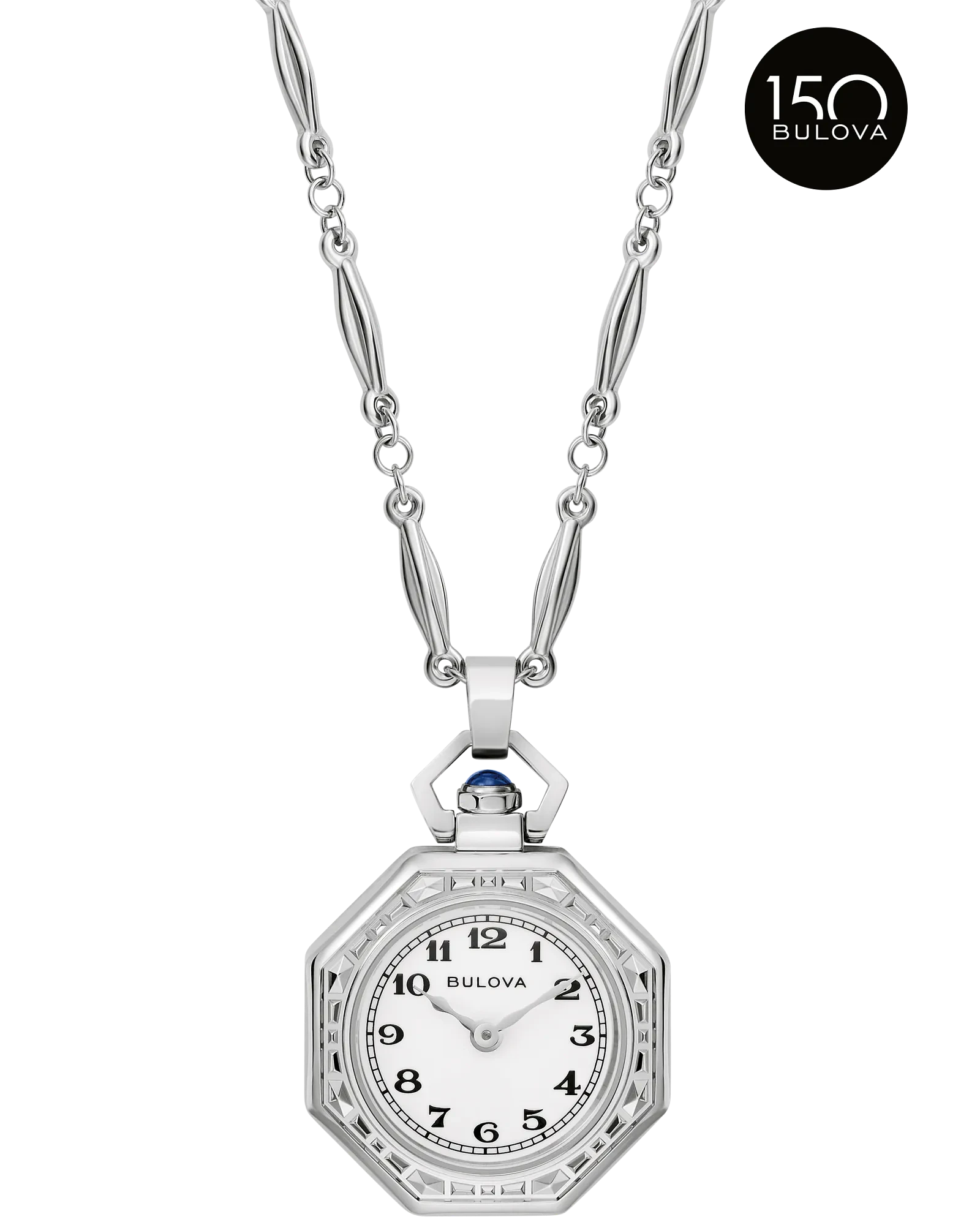 Bulova White Dial Stainless Steel Chain Rubaiyat Pendant Necklace 96L351