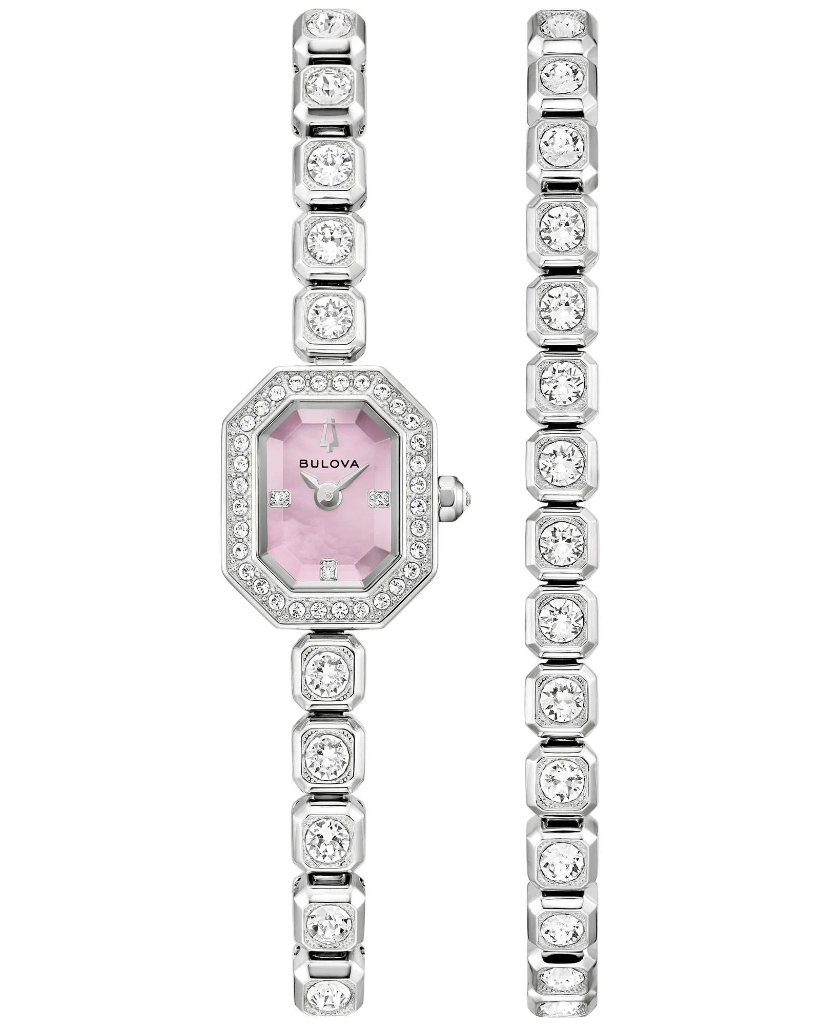 Bulova Pink Dial Stainless Steel Bracelet Crystal Set 96X168
