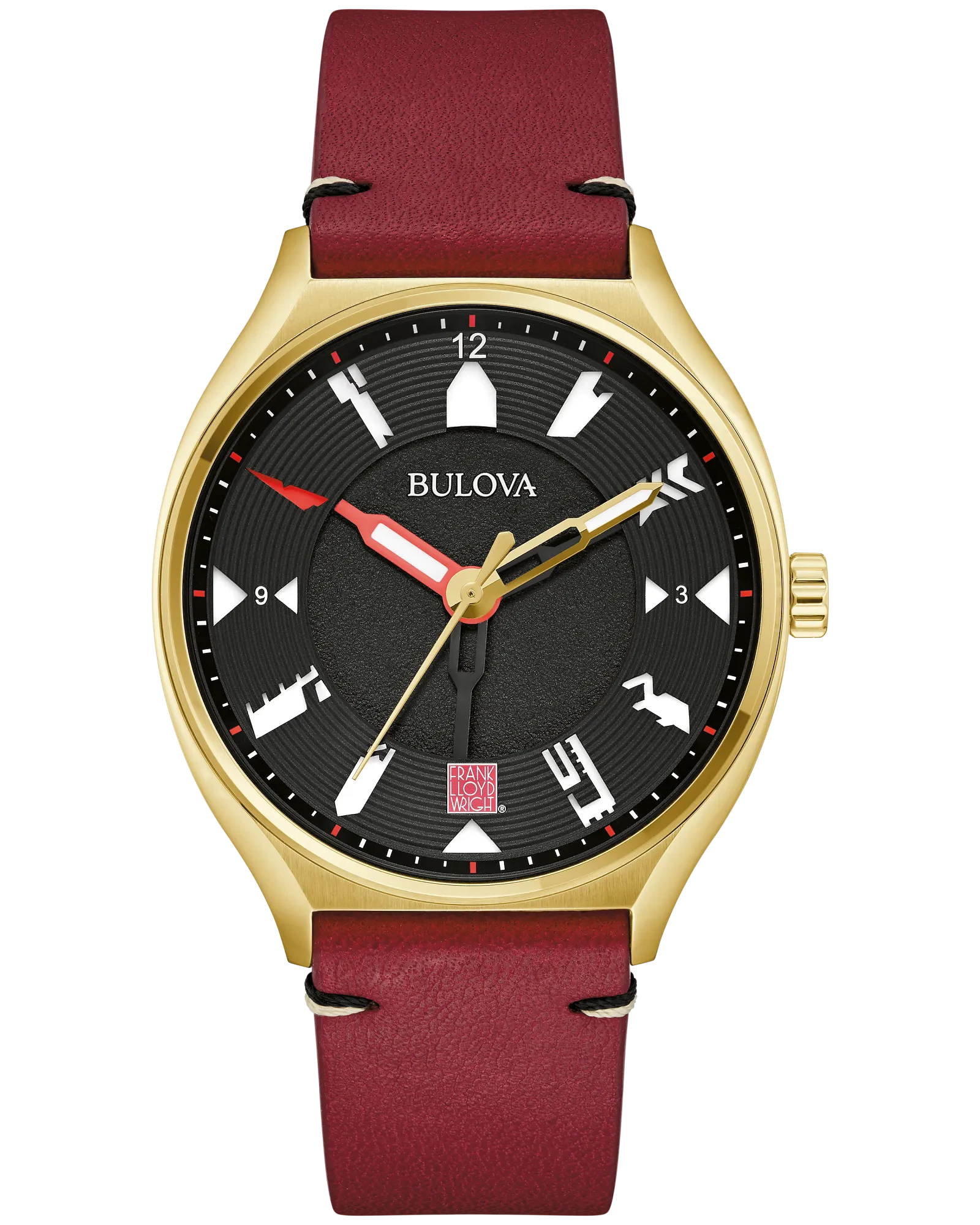 Bulova Black Dial Leather Strap Perforated Panels 97A192