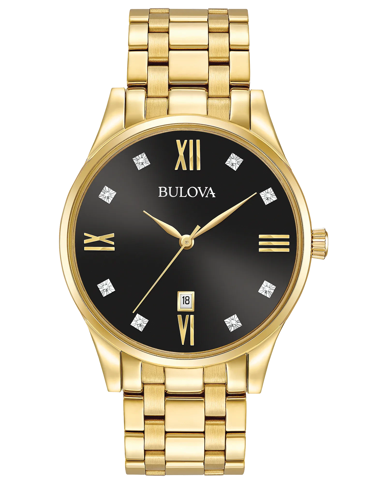 Bulova Surveyor Men's Gold Black Diamond Dial Classic Watch