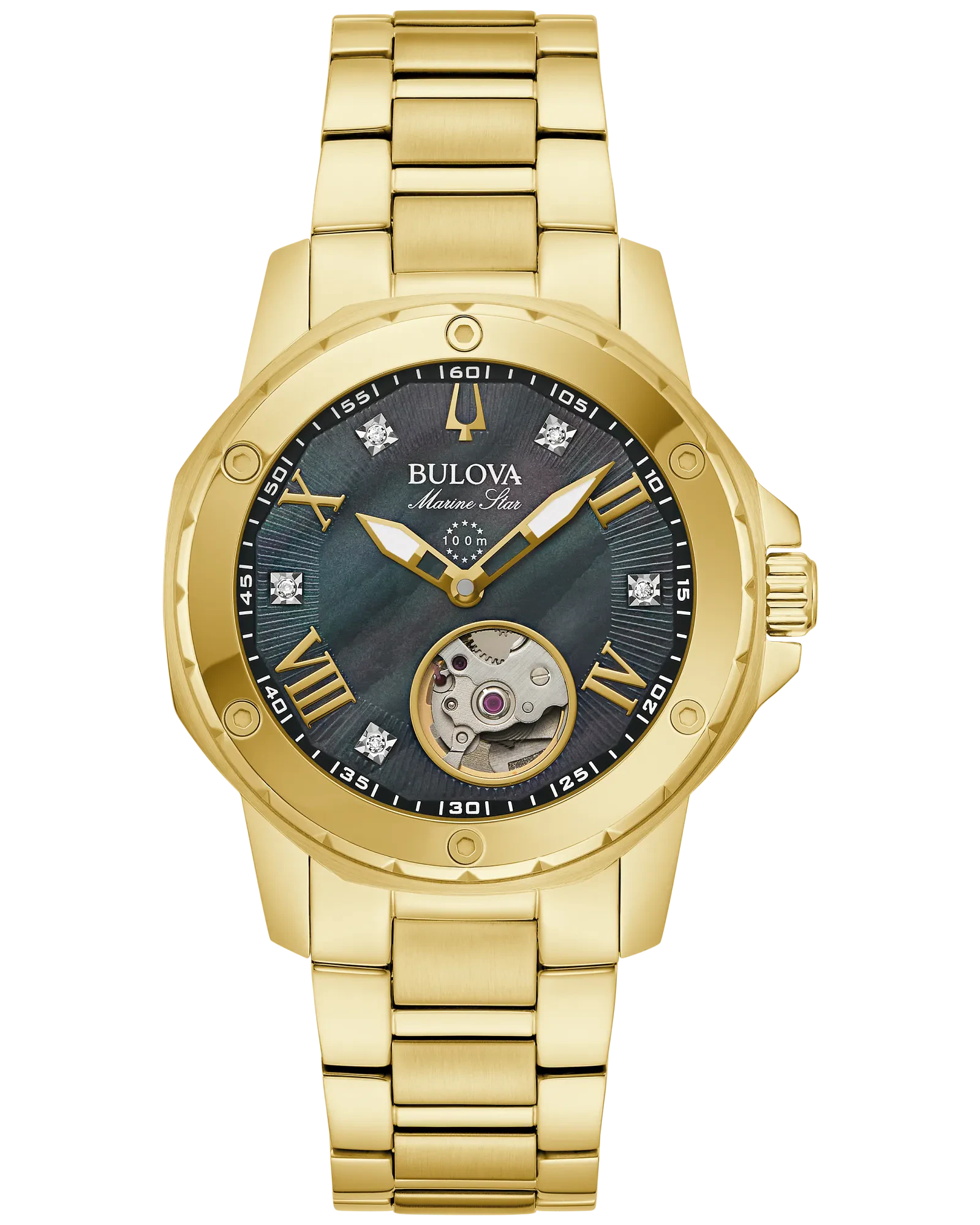 Bulova Black Dial Stainless Steel Bracelet Marine Star 97P171