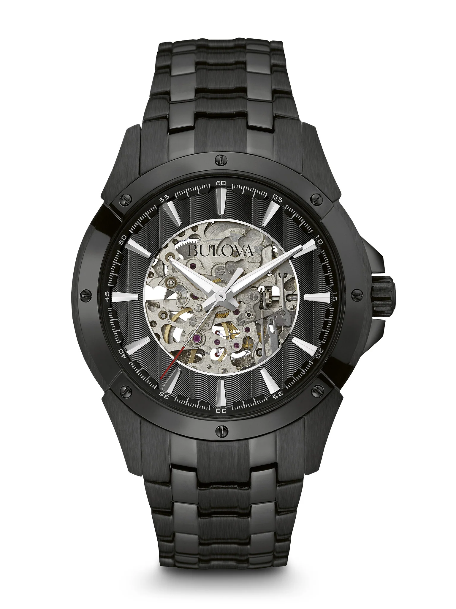 Bulova Black Skeleton Dial Black IP Bracelet Automatic 98A147