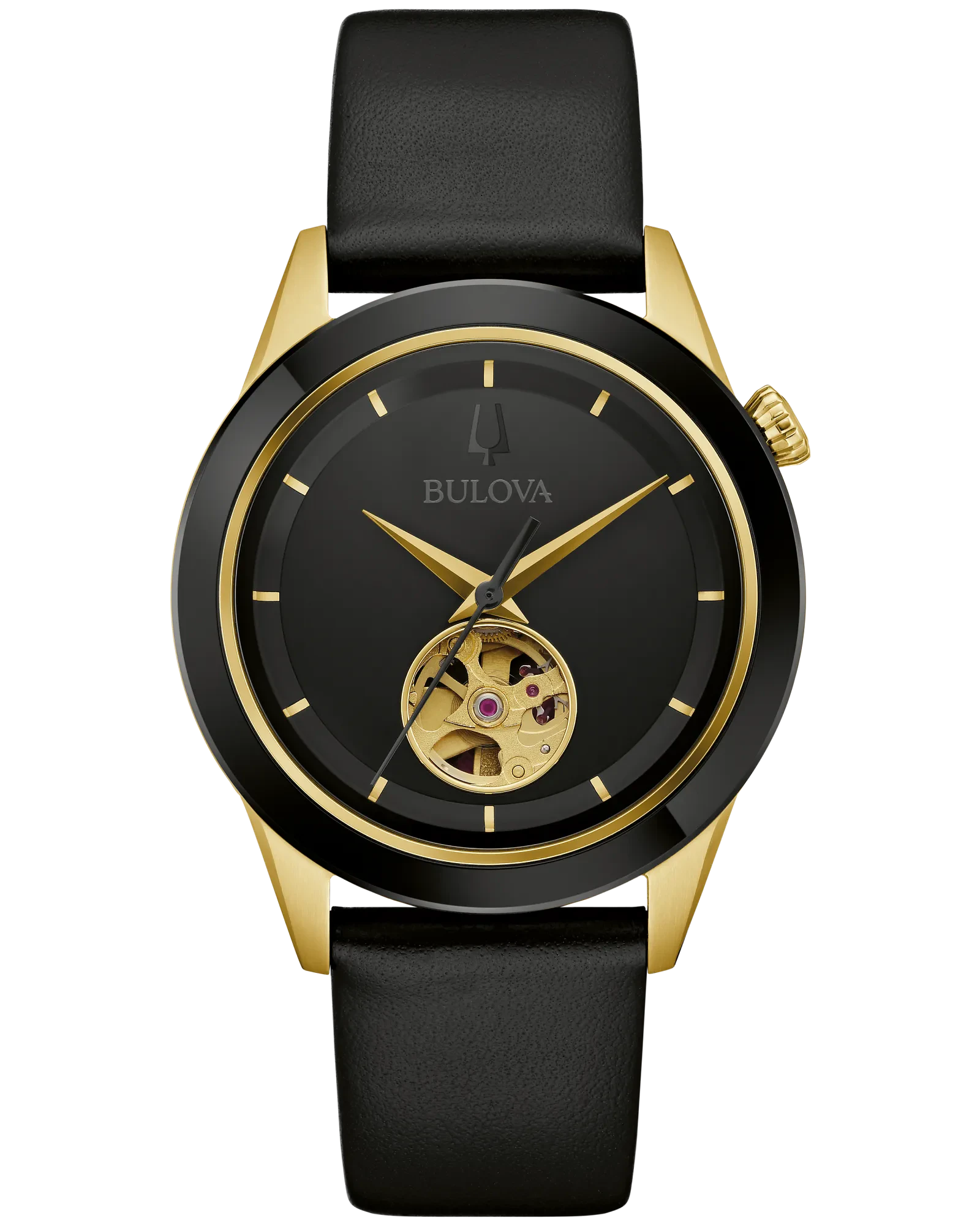 Bulova Black Dial Leather Strap Apollo Automatic 98A327