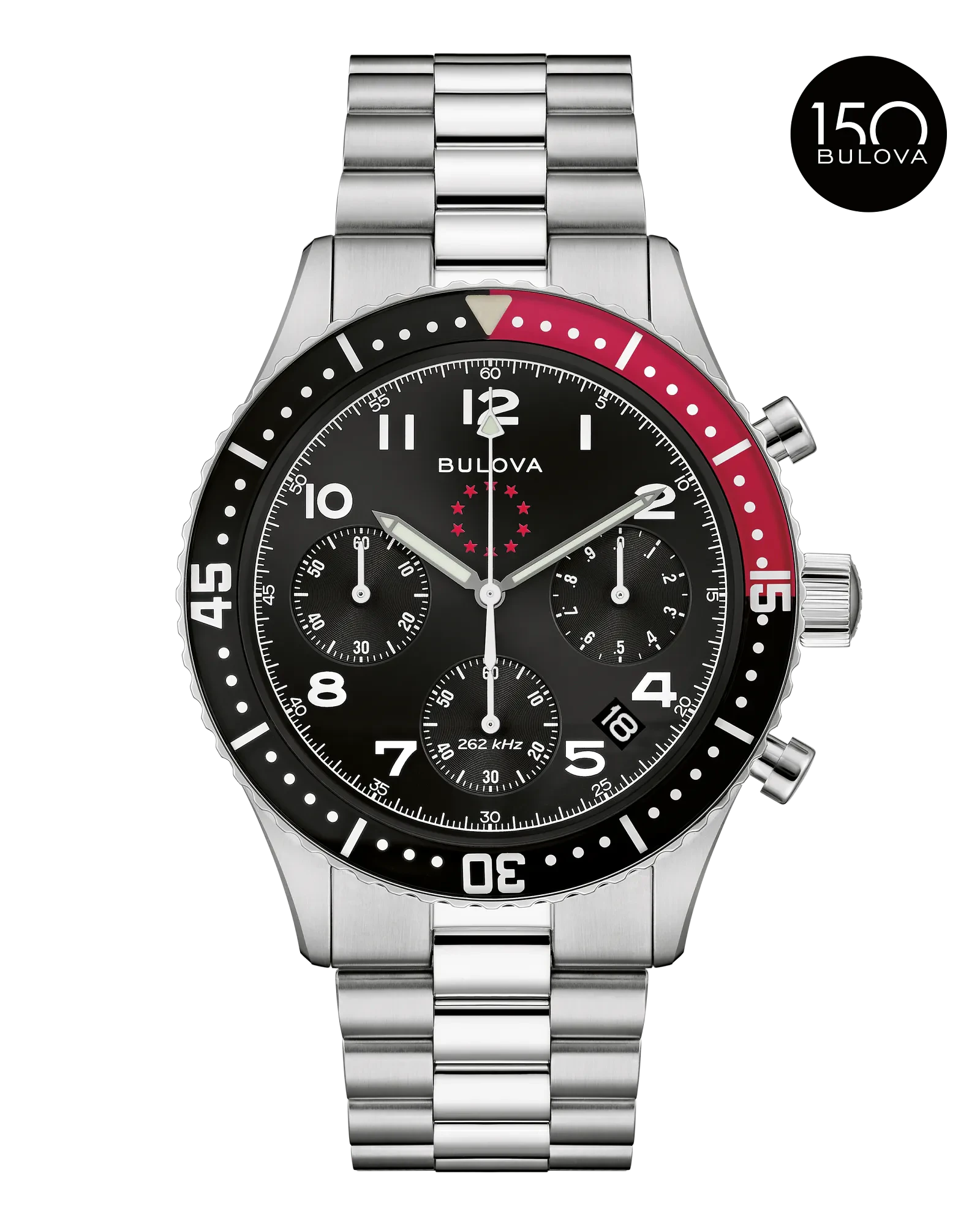 Bulova Black Dial Stainless Steel Bracelet Marine Star Heritage 98B451