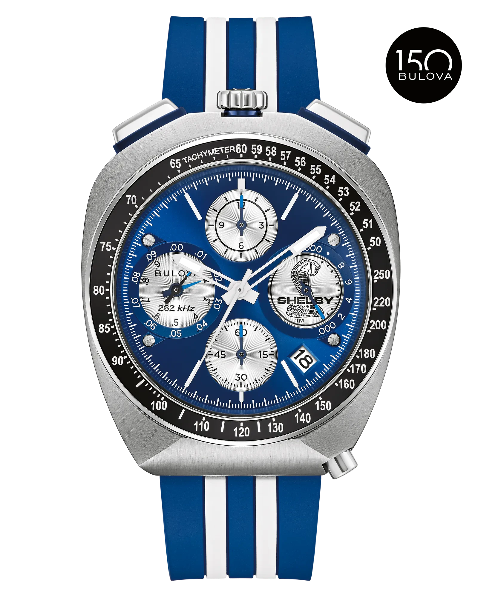 Bulova Blue Dial HNBR Rubber SHELBY Racer Chronograph 98B452