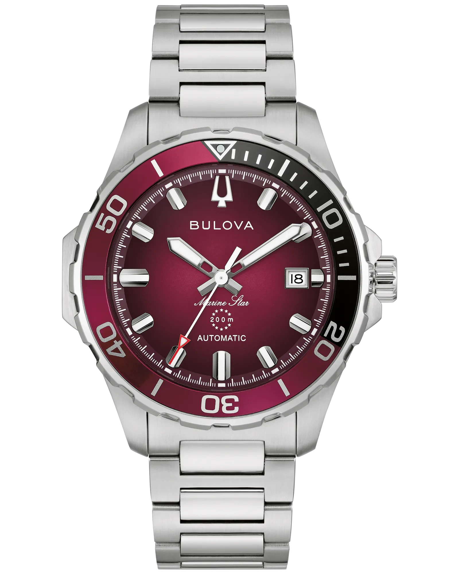 Bulova Red Dial Stainless Steel Bracelet Marine Star 98B472