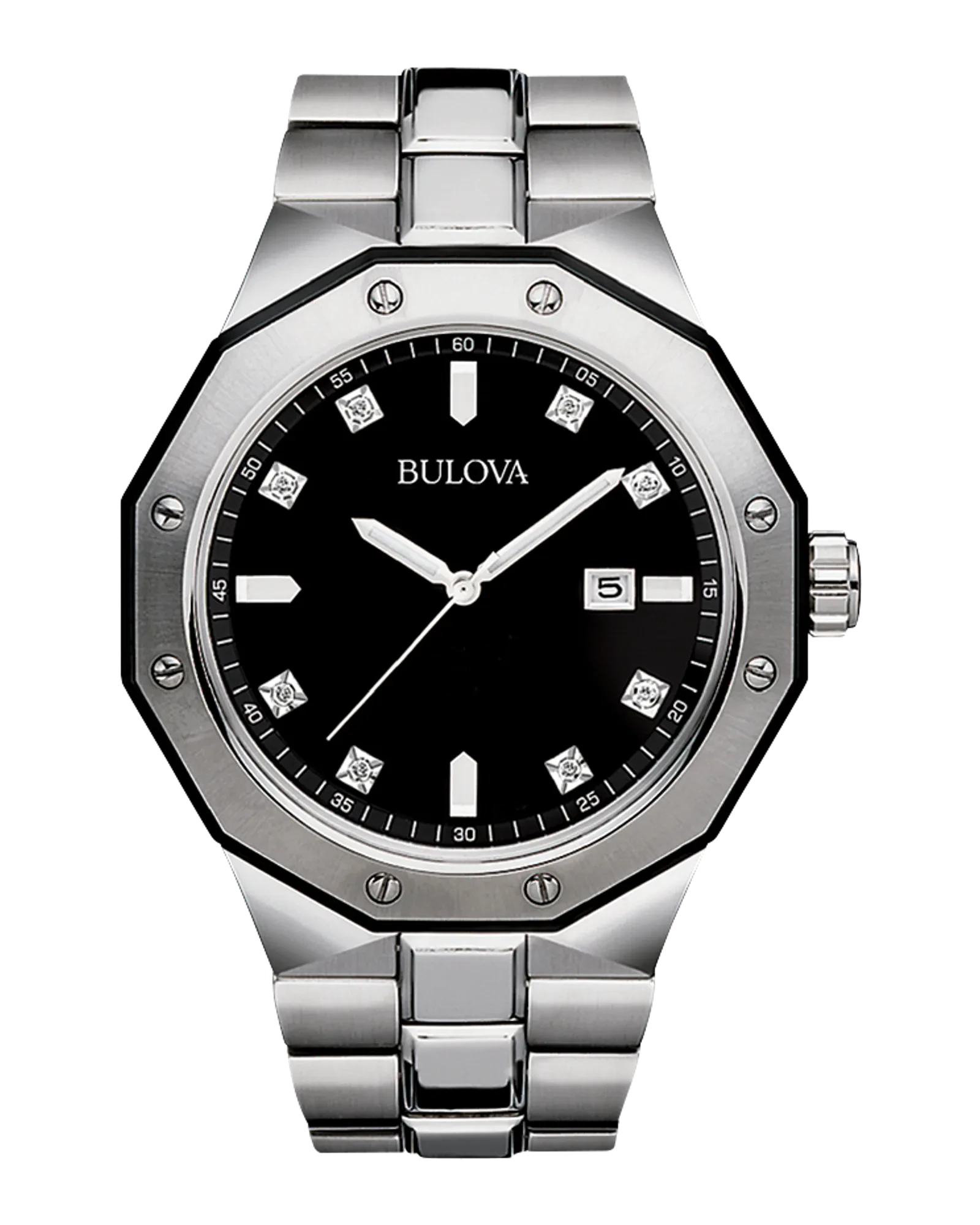 Bulova Men's Stainless Steel Black Diamond Dial Quartz Classic Watch