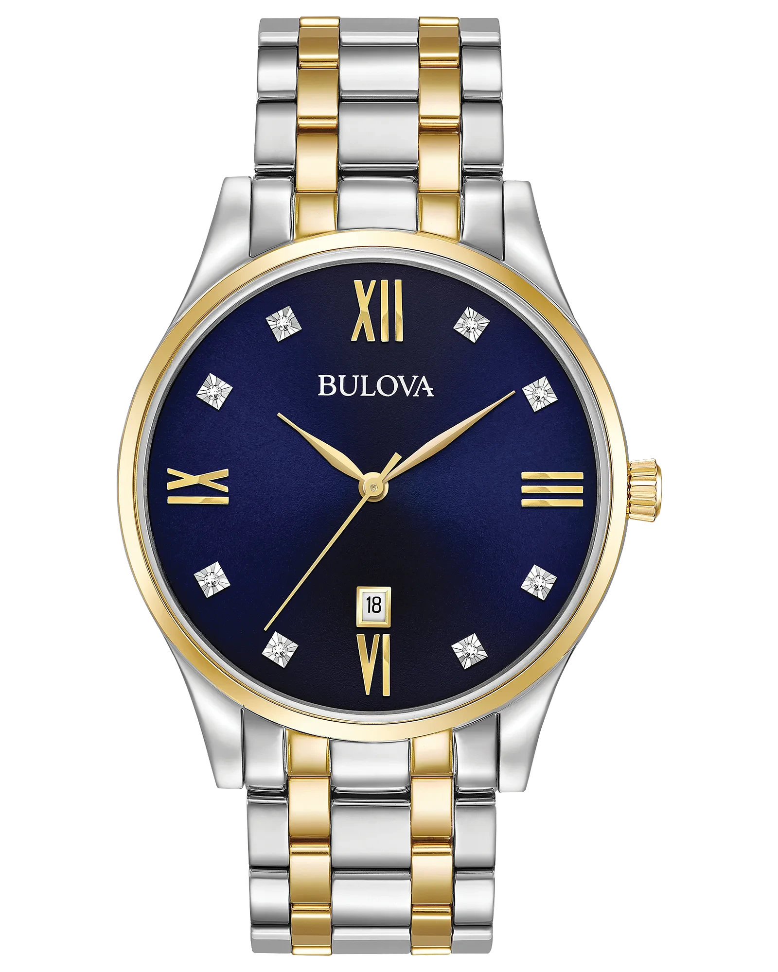 Bulova Classic Men's Diamond Gold Two-Tone Blue Dial Watch
