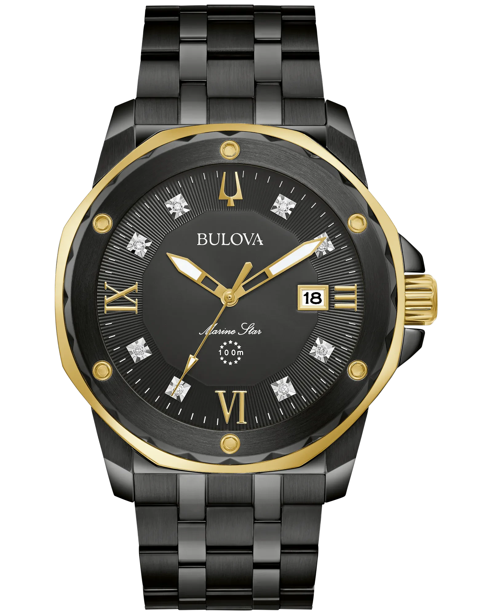 Bulova Black Dial Stainless Steel Bracelet Marine Star 98D176
