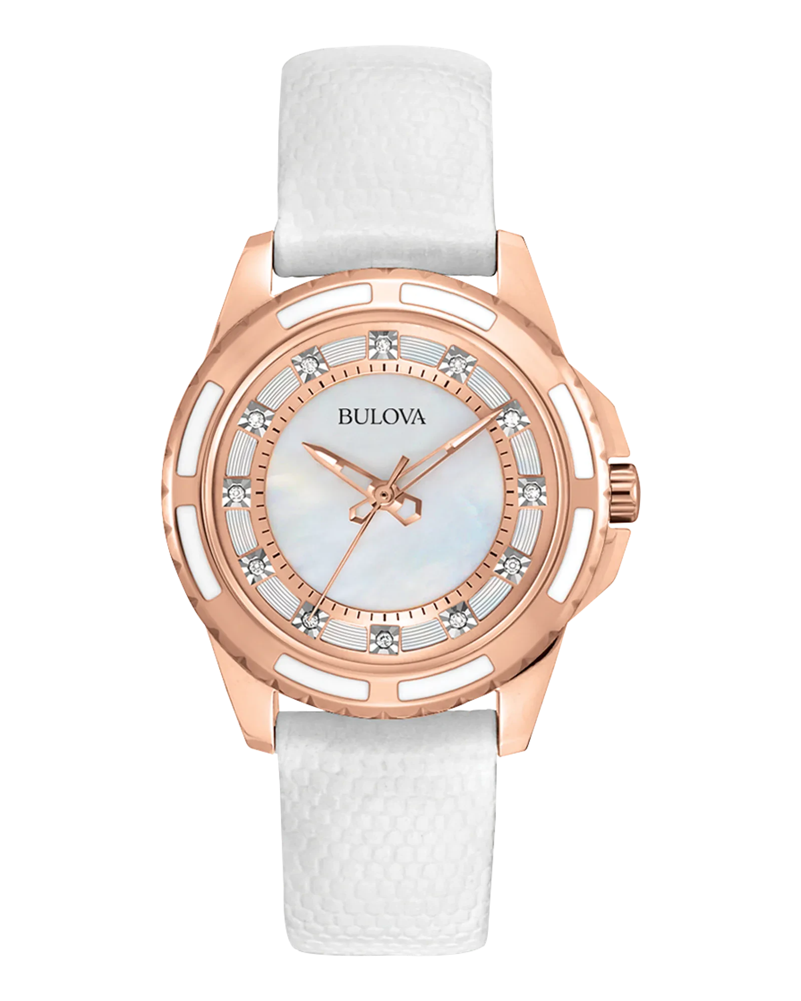 Bulova Classic Women's Rose Gold Diamond Leather Strap Watch