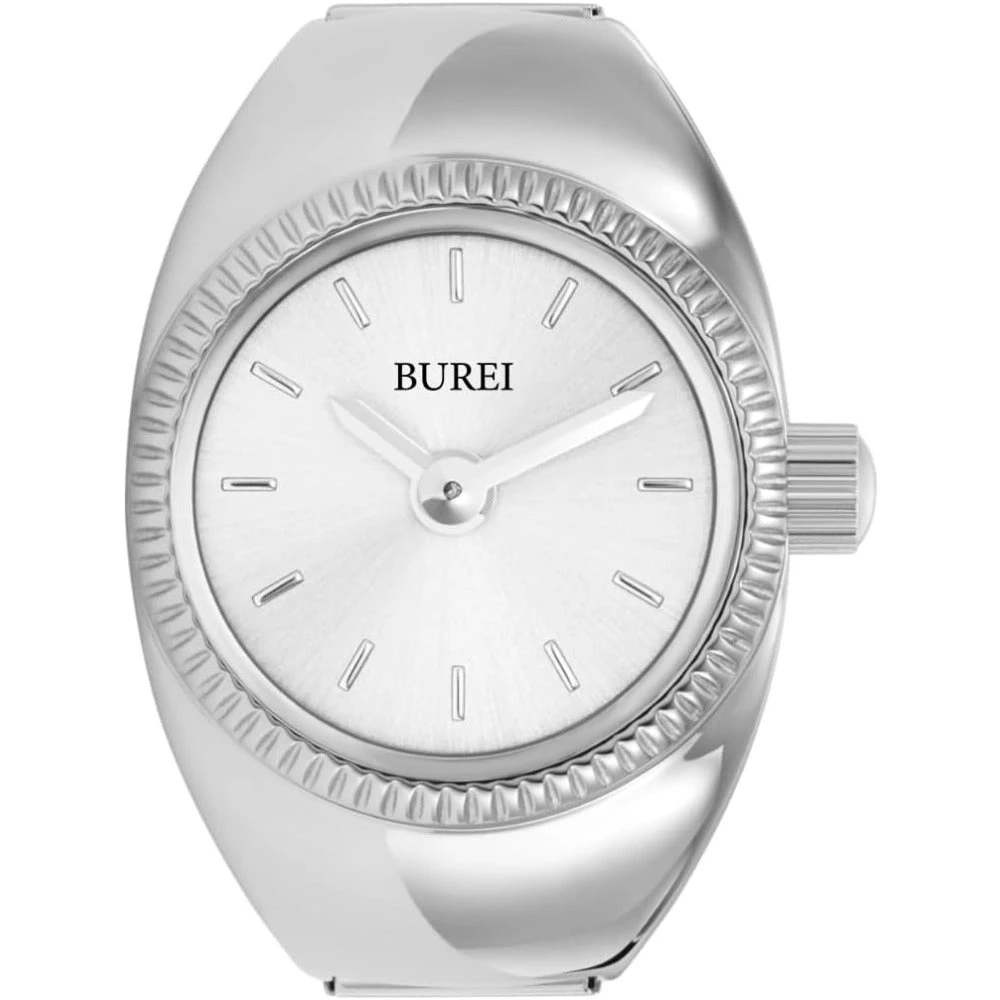 BUREI Women's Quartz Stainless Steel Two-Hand Ring Watch, Men Women Finger Watch with Elastic