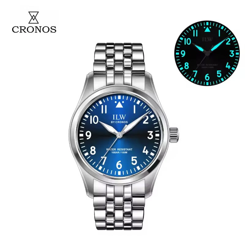 Cronos Pilot Flieger Watch 39mm VH31 Quartz Men’s Watch Stainless Steel Sapphire Crystal L6057M