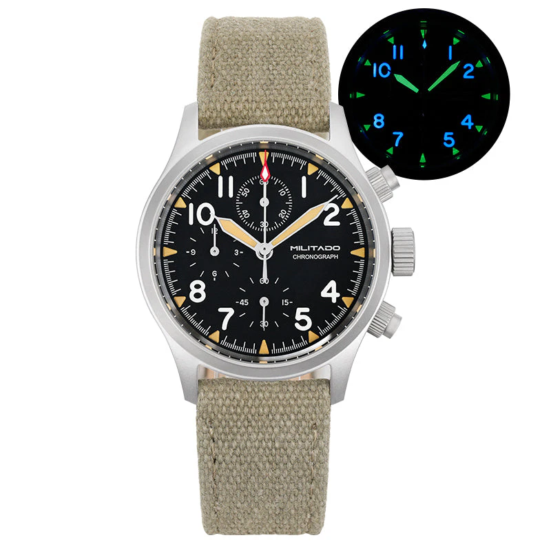 Cronos Militado Retro VK67 Quartz Chronograph Watch - 3 Dial
