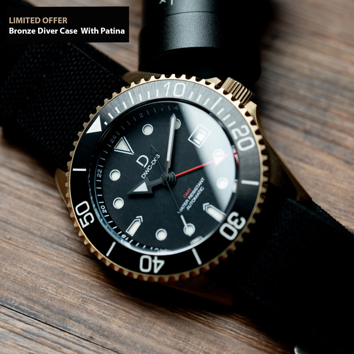 DIYWATCH Club 42mm Bronze Dive Watch Kit - D03 Black Sandwich Dial