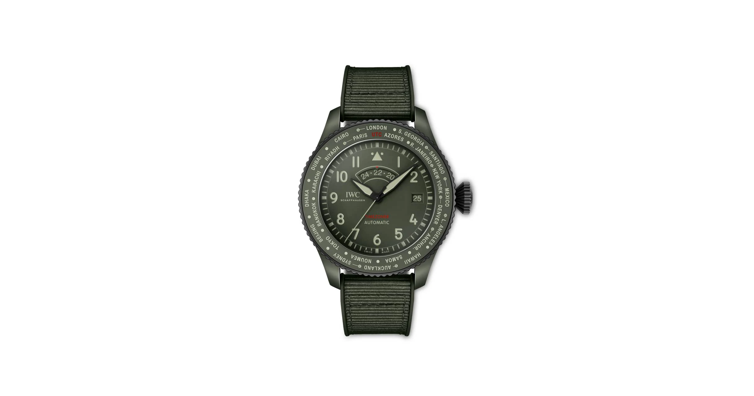IWC Schaffhausen Iw395601 Pilots Watch Timezoner Top Gun Woodland