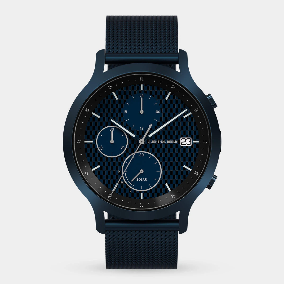 Lilienthal Berlin Chronograph Limited Edition Solar Ii Mesh Blue Matte Ndash Lilienthal Berlin North America
