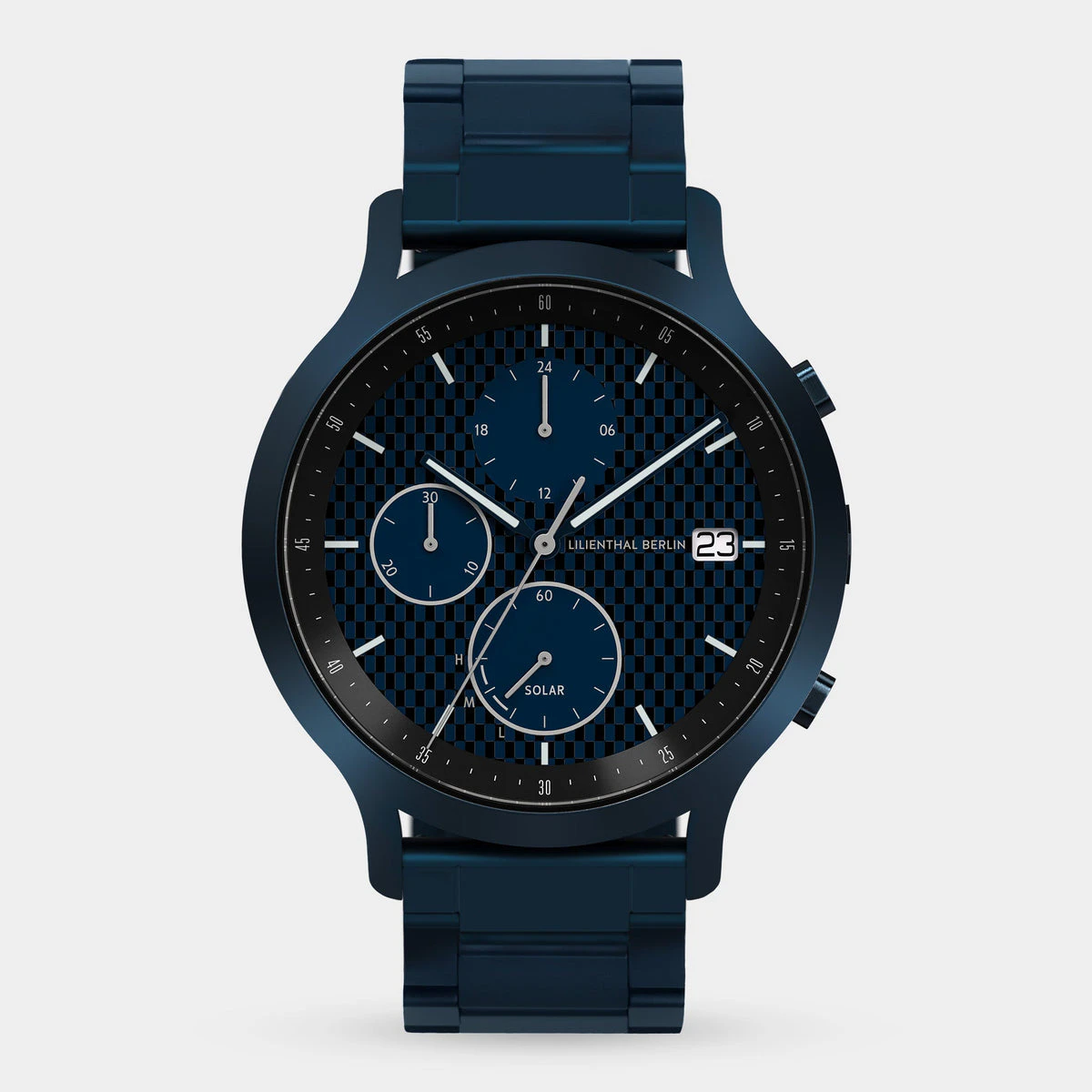 Lilienthal Berlin Chronograph Limited Edition Solar Ii Stainless Steel Blue Matte Ndash Lilienthal Berlin North America