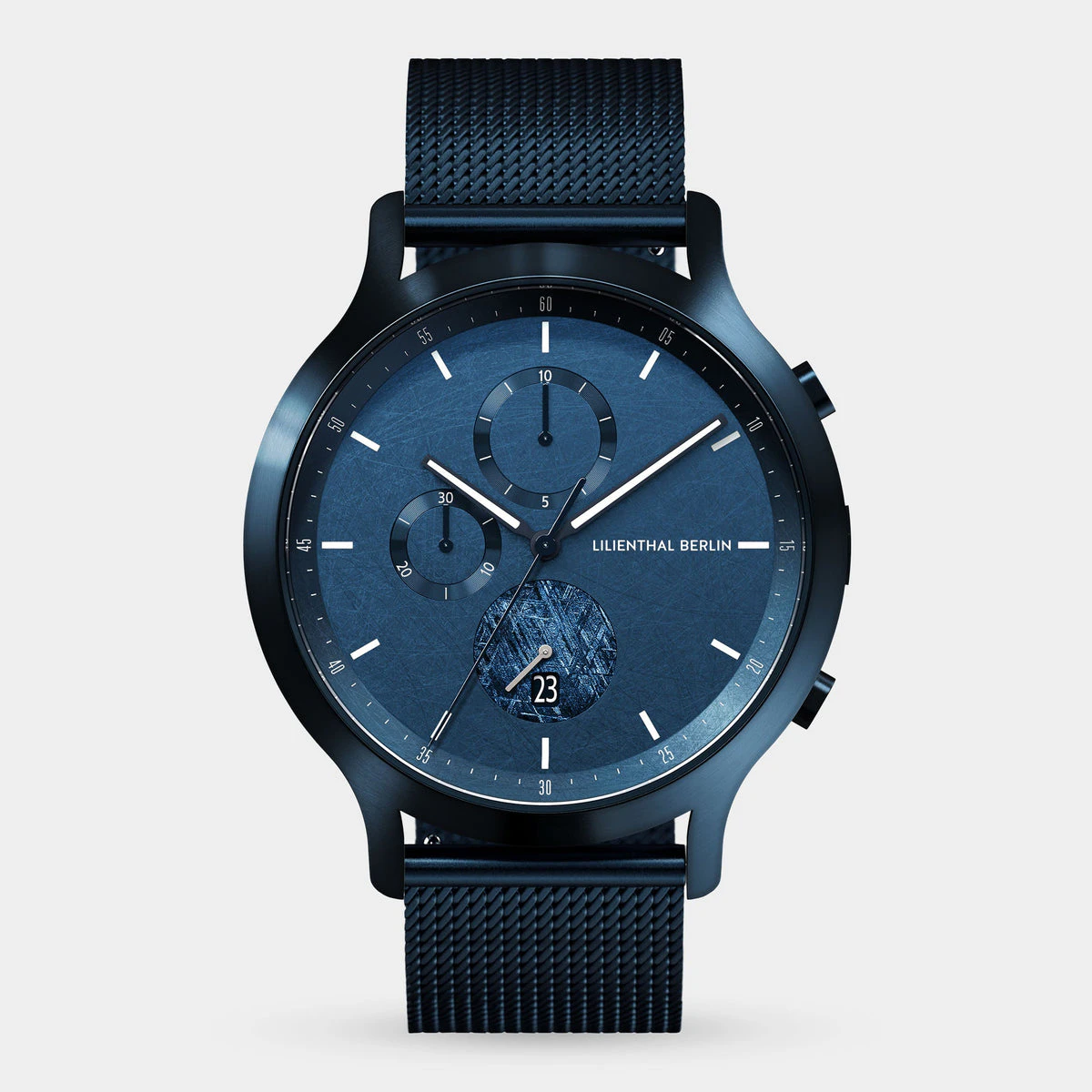 Lilienthal Berlin Chronograph Meteorite Ii Mesh Blue Brushed Ndash Lilienthal Berlin North America