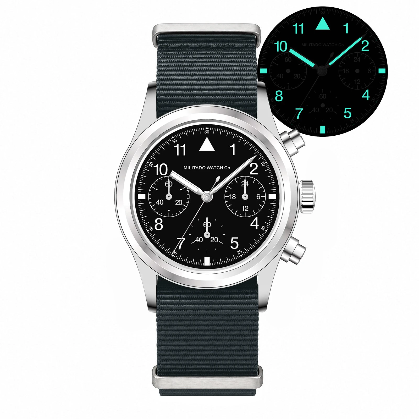 Militado 36.5mm Chronograph Watch VK63 Vintage Military Watch ML26