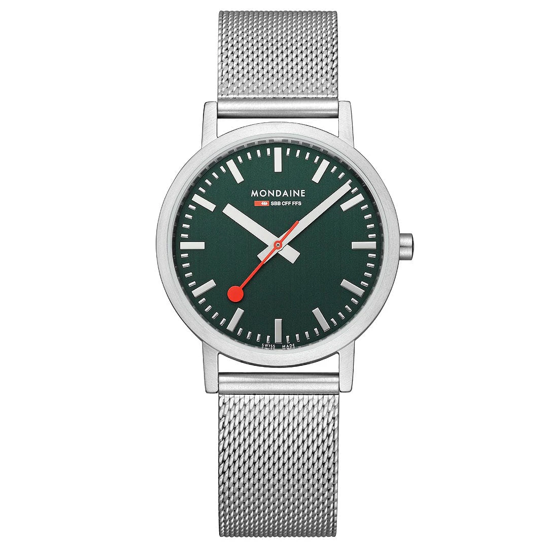 Mondaine Classic, 36 mm, Stainless Steel Green Watch