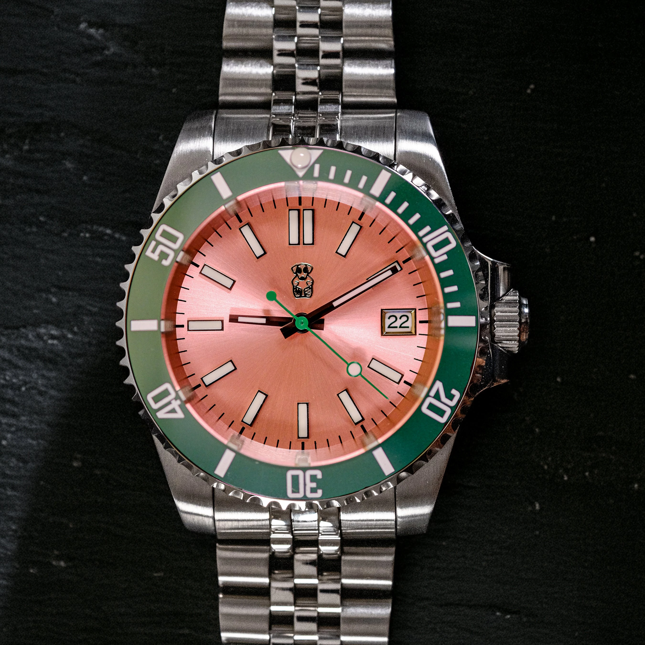 Mr. Eatwell SubMeloner — Pink & Green Dive Watch
